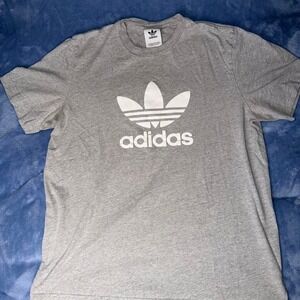 Adidas Shirt Men size m Adult Gray White Athletic Big Trefoil Crewneck Classic‎